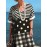 Women Striped Polkadot Plaid Patchwork V-Neck Short Sleeve Dress