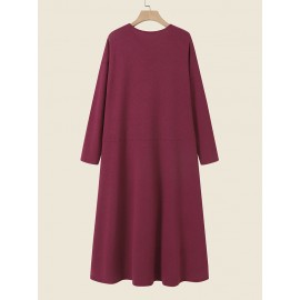 Solid V-neck Long Sleeve Casual Dress For Women