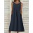 Women Solid Pleated Crew Neck Casual Sleeveless Dress