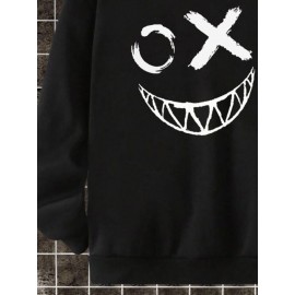 Mens Funny Smile Face Print Crew Neck Pullover Sweatshirts Winter