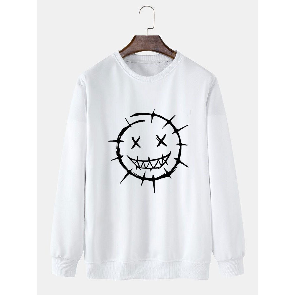 Mens Funny Smile Print Crew Neck Casual Pullover Sweatshirts Winter