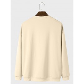 Mens Christmas Cat Letter Print Crew Neck Pullover Sweatshirts Winter