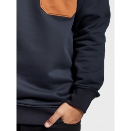 Mens Contrast Chest Pocket Crew Neck Casual Pullover Sweatshirts Winter