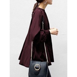 Solid Color Puff Sleeve Stand Collar Blouse