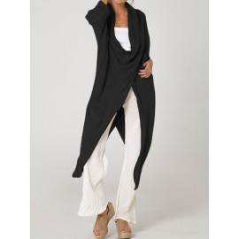 Vintage Long Sleeve Pile Collar Asymmetrical Long Blouse