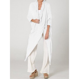 Vintage Long Sleeve Pile Collar Asymmetrical Long Blouse