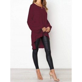 Front Two-layer Lantern Sleeves Long-sleeved Hem Stitching Blouse