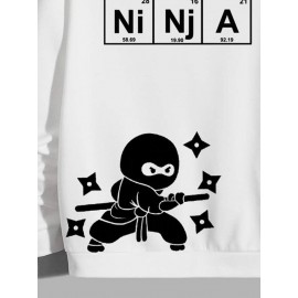 Mens Cartoon Japanese Ninja Letter Print Long Sleeve Hoodies Winter