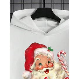 Mens Cute Christmas Santa Claus Print Long Sleeve Hoodies Winter